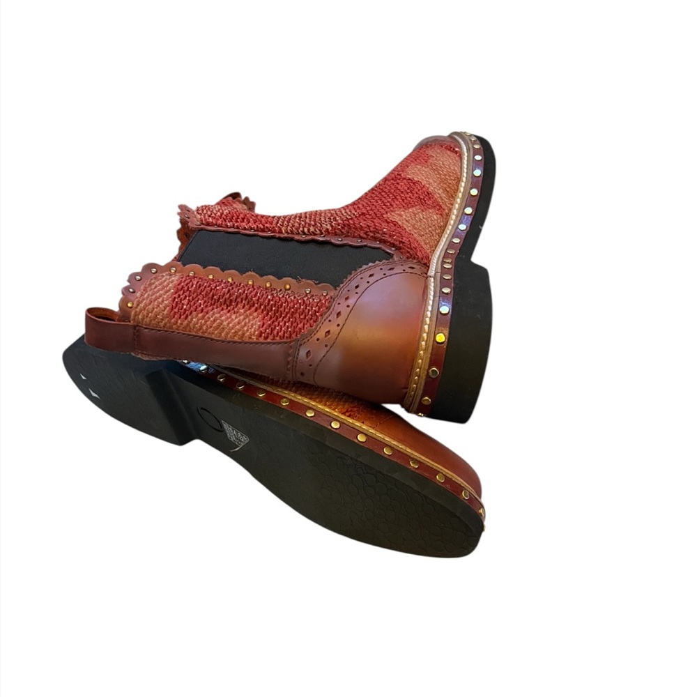 Free People Atlas Chelsea Red and  Ankle Boots with Studded Trim - Picture 6 of 6
